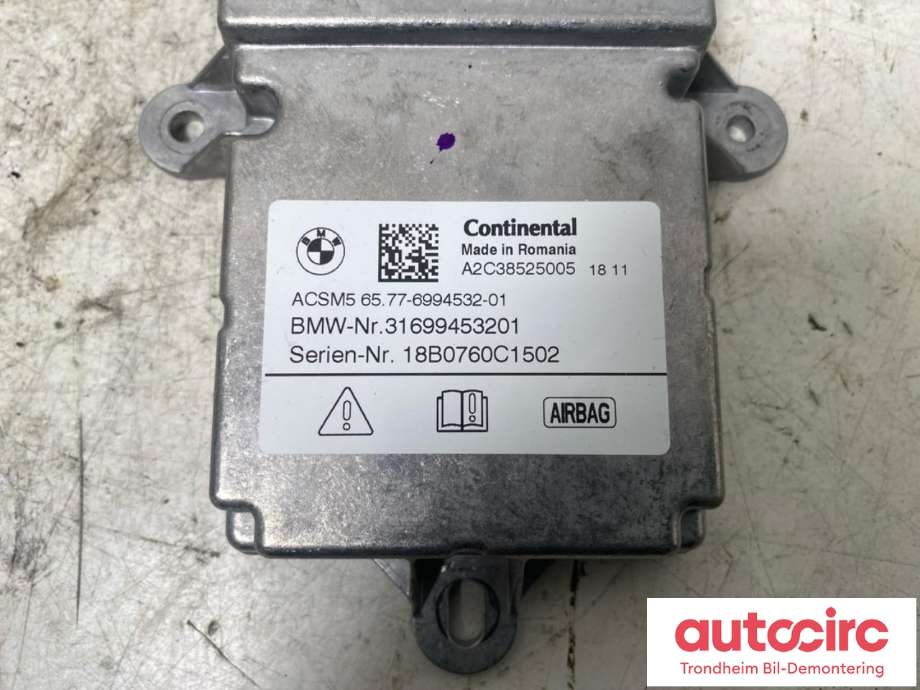 Styreenhet airbag hovedsensor til BMW 5-Serie 2017-->> (G30/G31) (G30/G31) (CONTINENTAL|6994532|9474762|65779474762)