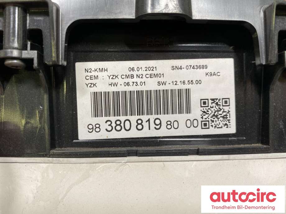 Instrumentpanel til Citroën Berlingo 2019-->> (Type III)  (LES INFO|9838081980|98 380 819 80|983808198000| 98 380 819 80 00)