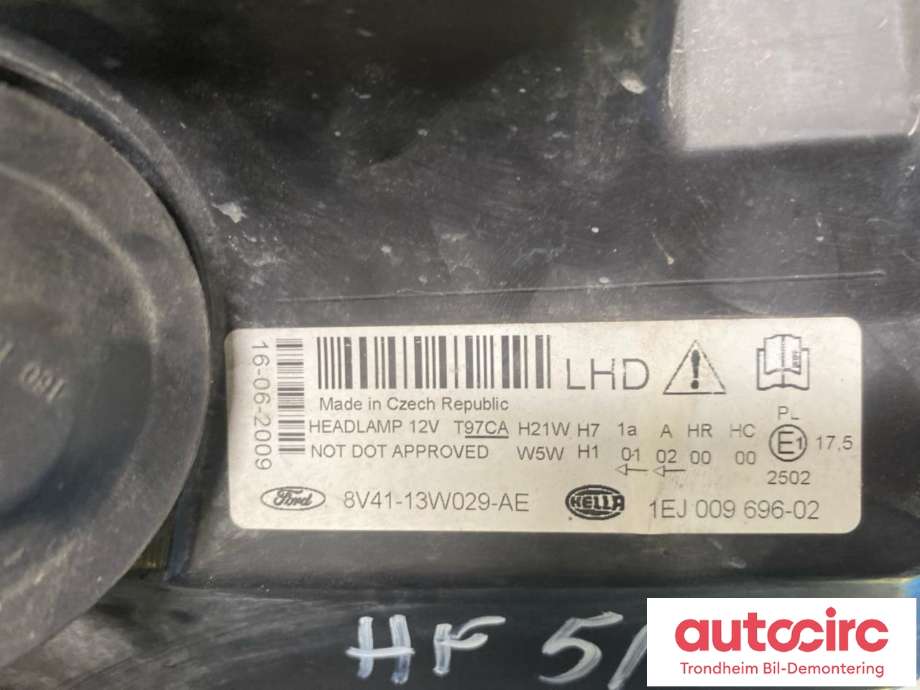 Frontlykt høyre halogen til Ford Kuga 2008-2012 (Type I)  (HELLA|8V41-13W029-AE|1717360|8V41-13W029-AG| 1EJ009696-02)