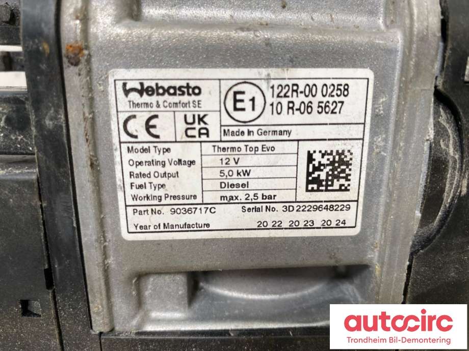 Dieselvarmer til Ford Transit Connect 2018-->> Type II, Fase 2 (WEBASTO|2723364|KV6H-18K463-AF|2723349| KV6H-18K464-AD)