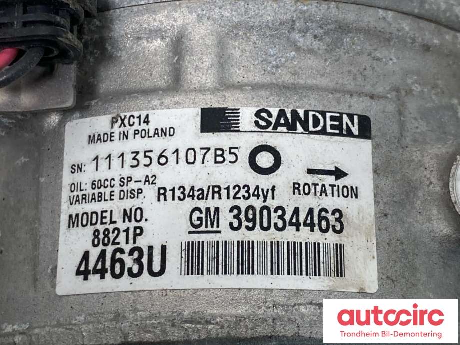 Aircondition kompressor til Opel Insignia B 2017-->> (SANDEN|39034463|39076799|39157292)