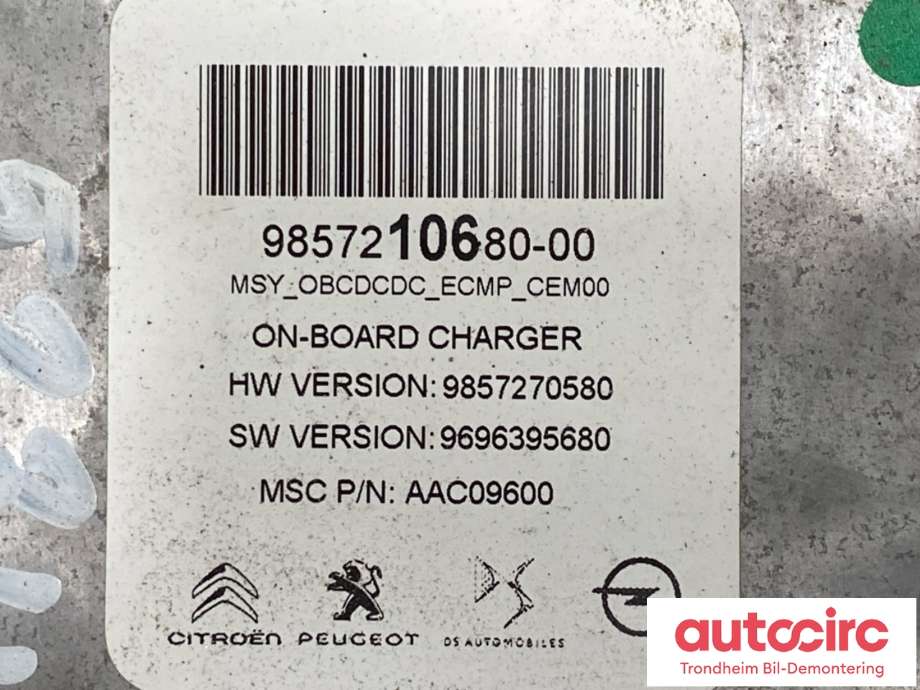 Batterilader (OBC - On Board Charger) til Opel Corsa-e 2019-->> (9857210680|)
