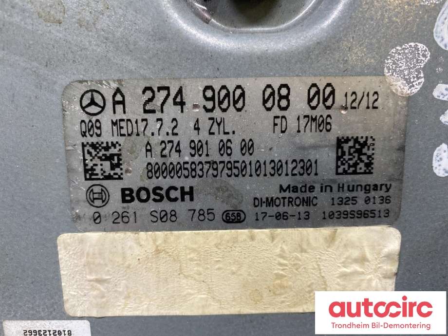 Styreenhet motor til Mercedes C-Klasse 2014-2018 (Fase 1) (W205) (W205) (BOSCH|A2749000800|A2749002900|A 274 900 29 00| A 274 900 08 00| 0261S08785)