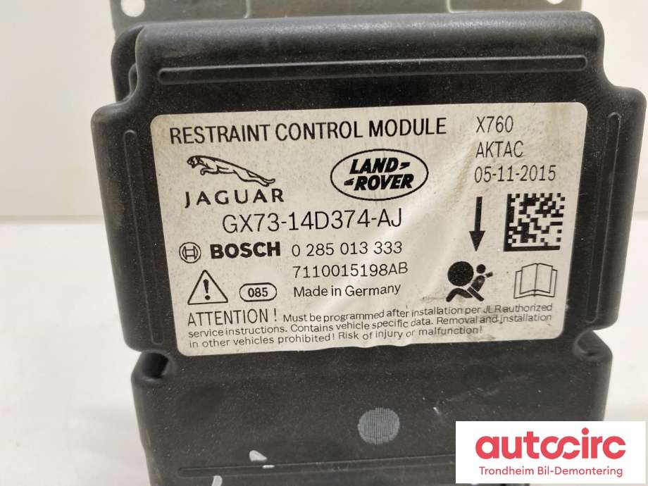 Styreenhet airbag hovedsensor til Jaguar XE 2015-->>  (BOSCH|GX73-14D374-AJ|T2H15763|T2H23305| GX7314B414AA| GX7314B414AC| GX7314D374AJ| 0285013333)