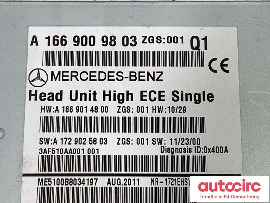 Bilstereo til Mercedes ML 2011-2015 (Fase 1) (W166) (W166) (A1669006903| A1669009803|A1669006505|A1669001006)