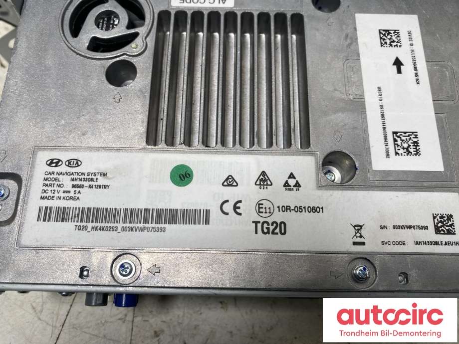 Bilstereo navigasjon til Hyundai Kona 2017-2021 (Type I, Fase 1)  (...|96560K4120TRY|)