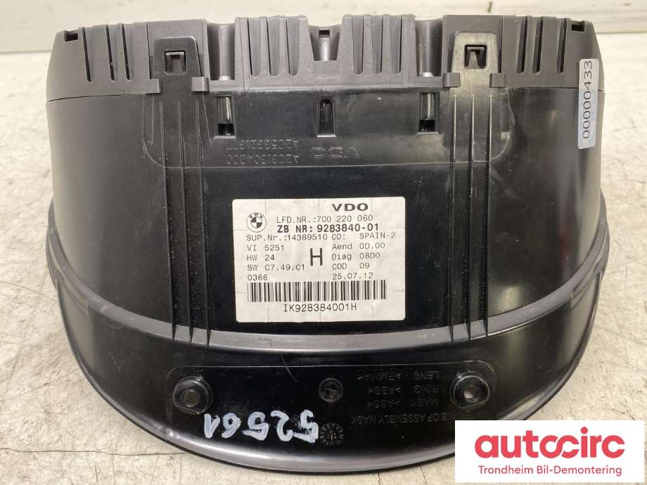 Instrumentpanel til BMW X1 2009-2015 (E84) (E84) (VDO|62 10 9 316 152|A2C82644200|9283840-01)