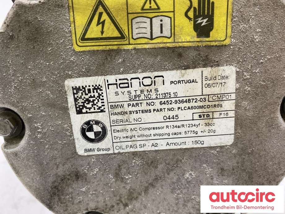 Aircondition kompressor hybrid til BMW X5 2013-2018 (F15) (F15) (HANON SYSTEMS|9364872|64529496106|64 52 9 496 106)