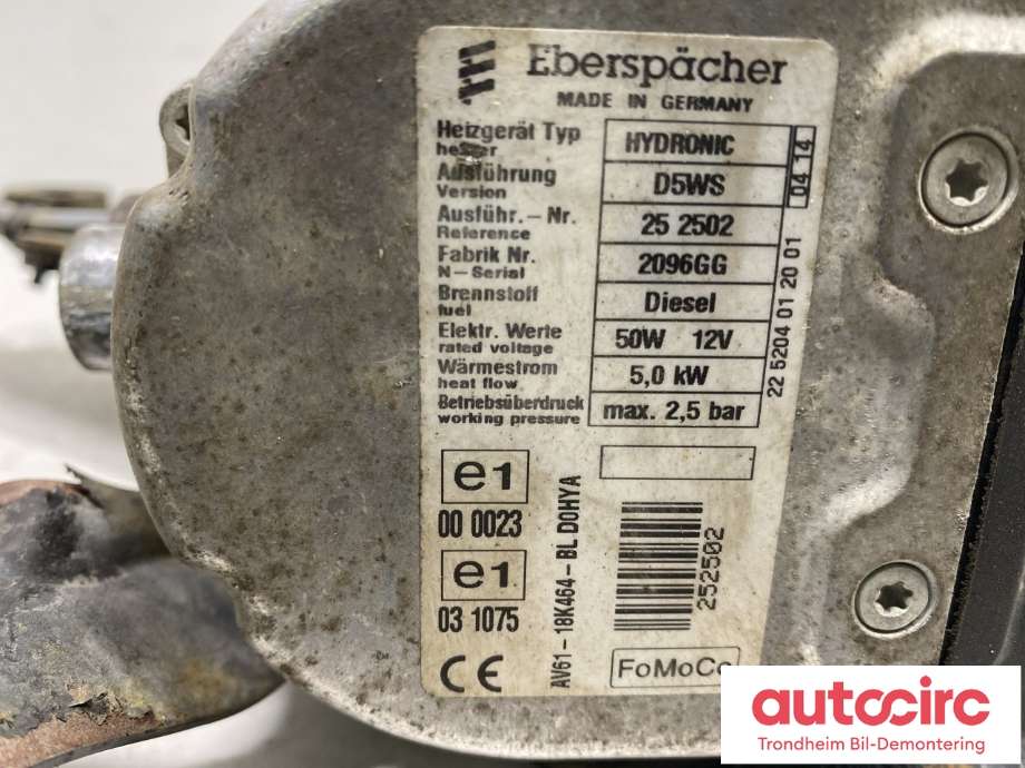Dieselvarmer til Ford Transit Connect 2013-2018 Type II, Fase 1  (EBERSPACHER|1908005|AV61-18K463-BP|1900035| AV61-18K464-BM)