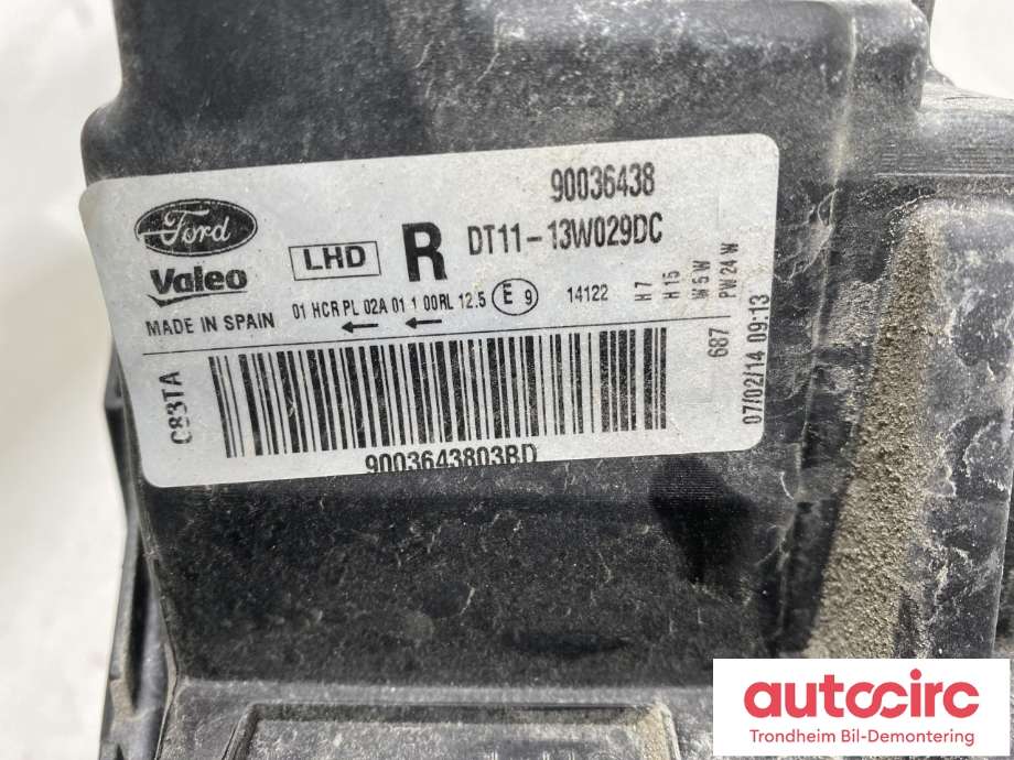 Frontlykt høyre halogen til Ford Transit Connect 2013-2018 Type II, Fase 1  (VALEO|1827688|DT11-13W029-DC|90036438)