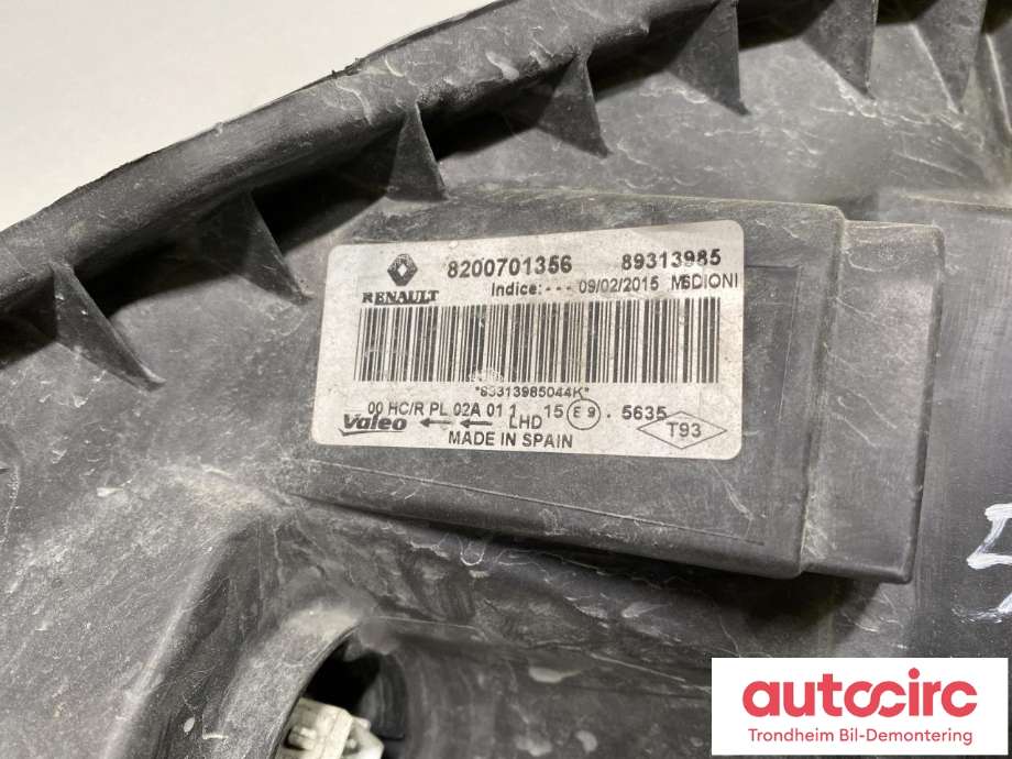 Frontlykt høyre halogen til Renault Trafic 2006-2014  (VALEO|8200701356|89313985|)