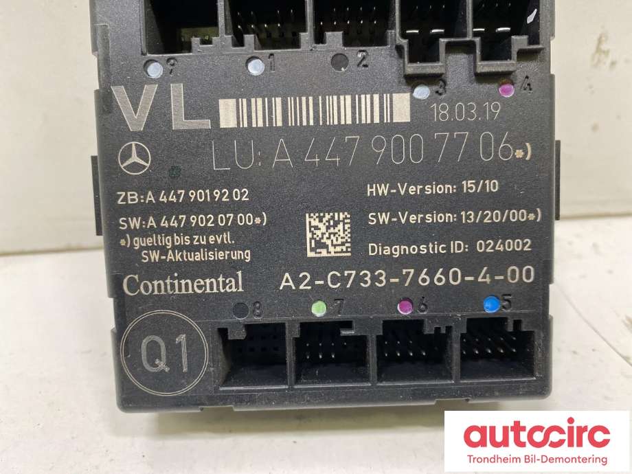 Styreenhet dør venstre foran til Mercedes Vito 2014-->> (W447) (W447) (CONTINENTAL|A4479007706|A4479007906|A 447 900 79 06| A 447 900 77 06)