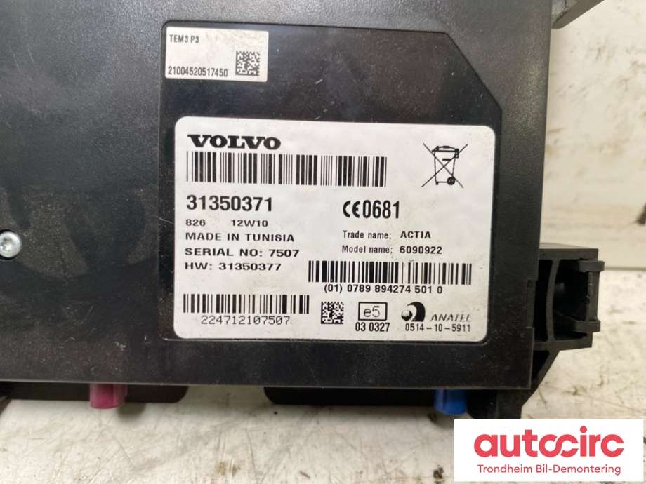 Styreenhet diverse til Volvo XC70 2008-2013 (Type II, Fase 1)  (VOLVO|31350371|36000663|)