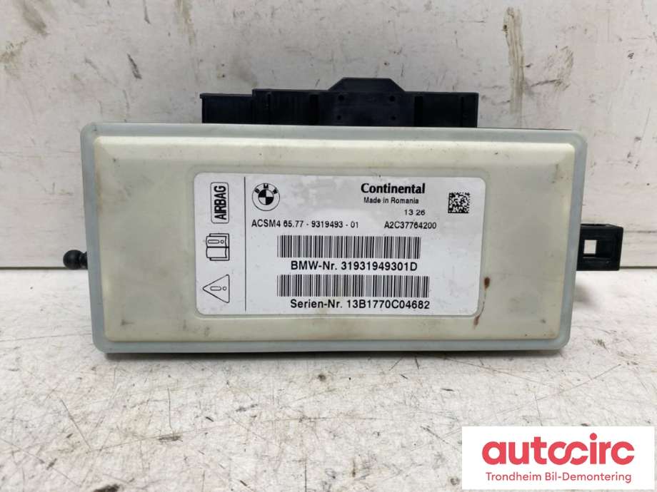 Styreenhet airbag hovedsensor til BMW 5-Serie, 2010-2017 (F10/F11) (F10/F11) (CONTINENTAL|31931949301)