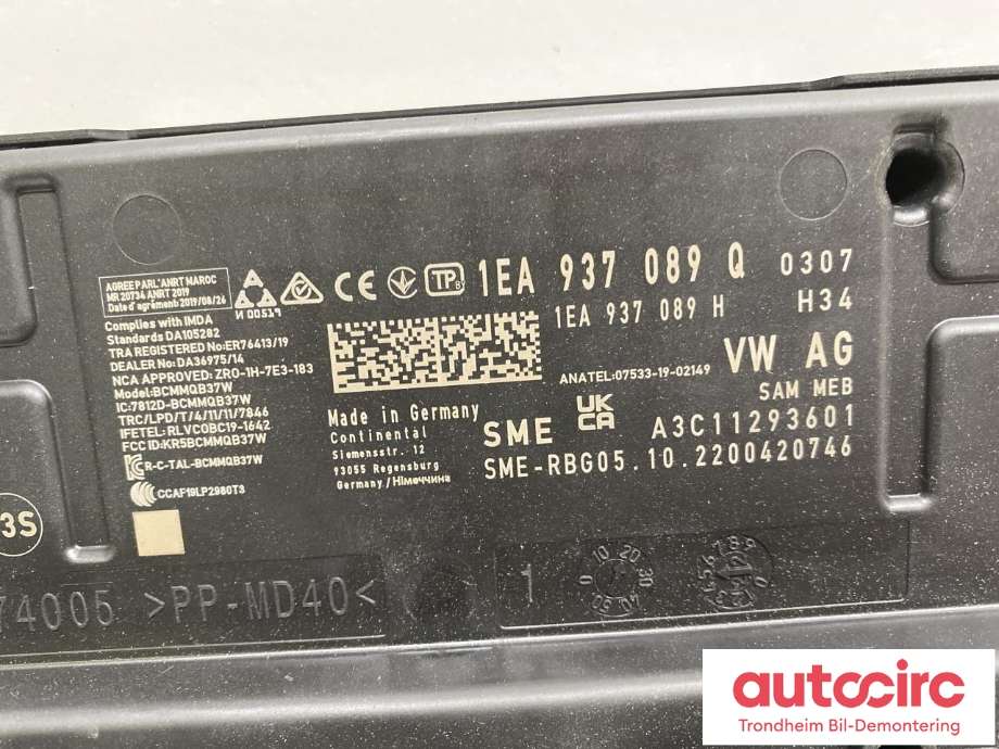Styreenhet comfort (BCM) til VW ID.5 2022-->>  (..|1EA937089Q|1EA 937 089 Q|A3C11293601)