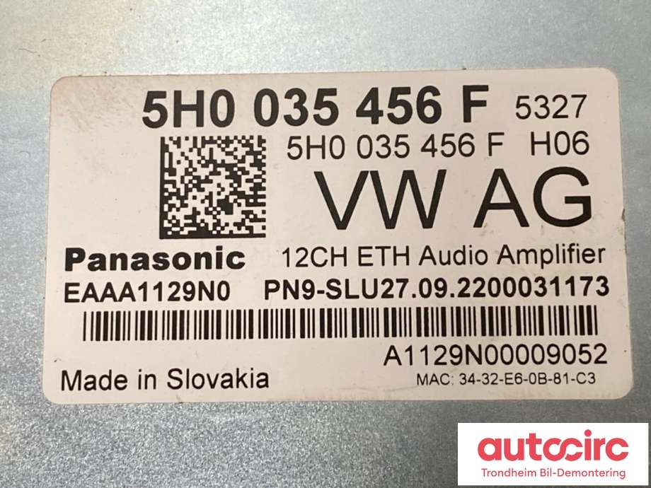 Bilstereo forsterker til VW ID.5 2022-->>  (PANASONIC|5H0035456F|5H0 035 456 F|)