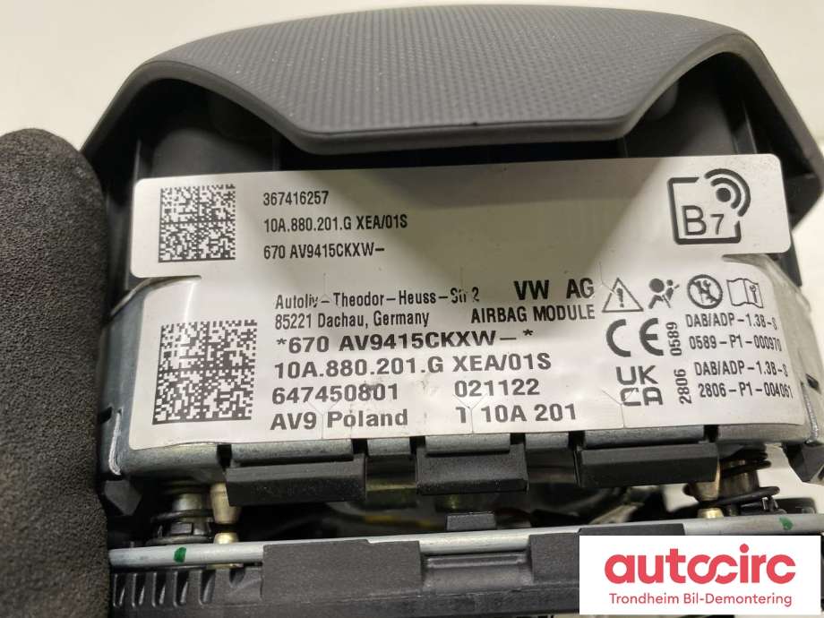 Airbag rattpute til VW ID.5 2022-->>  (..|10A880201F|10A880201G|10A 880 201 G| 10A 880 201 F)