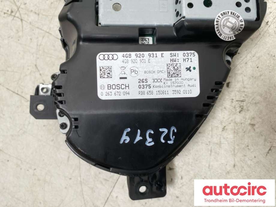 Instrumentpanel til Audi A6 2011-2014 (Type IV, Fase 1) (C7) (C7) (BOSCH|4G8920931E|4G8920931EX|0263672094)