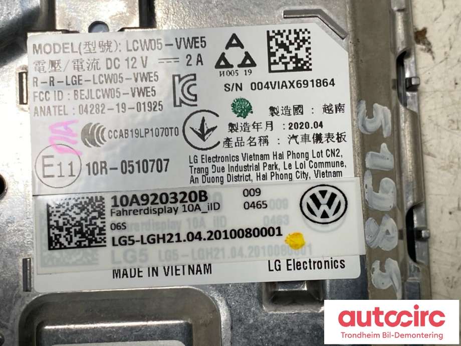 Instrumentpanel til VW ID.3 2020-->>  (10A920320C|10A920320B|)