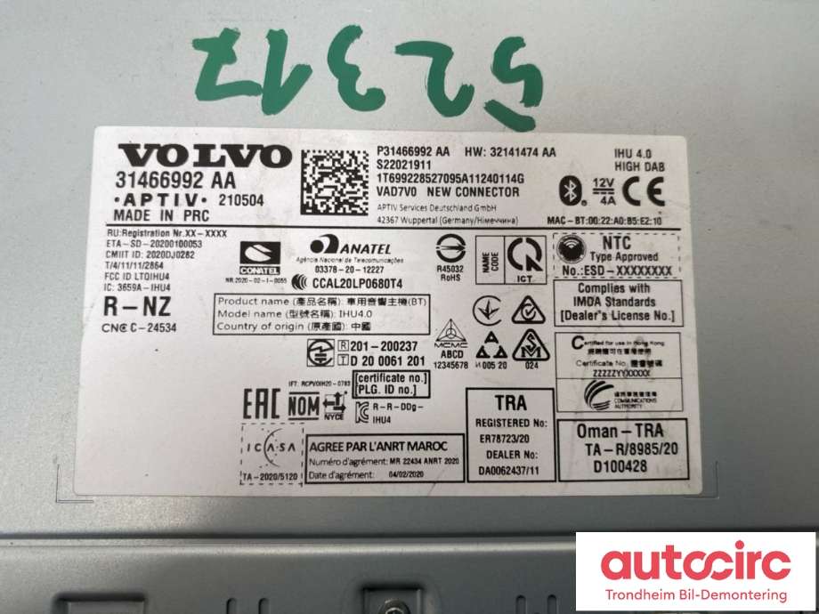 Bilstereo til Polestar 2 2020-->>  (VOLVO|32141474|36011037|31466992)