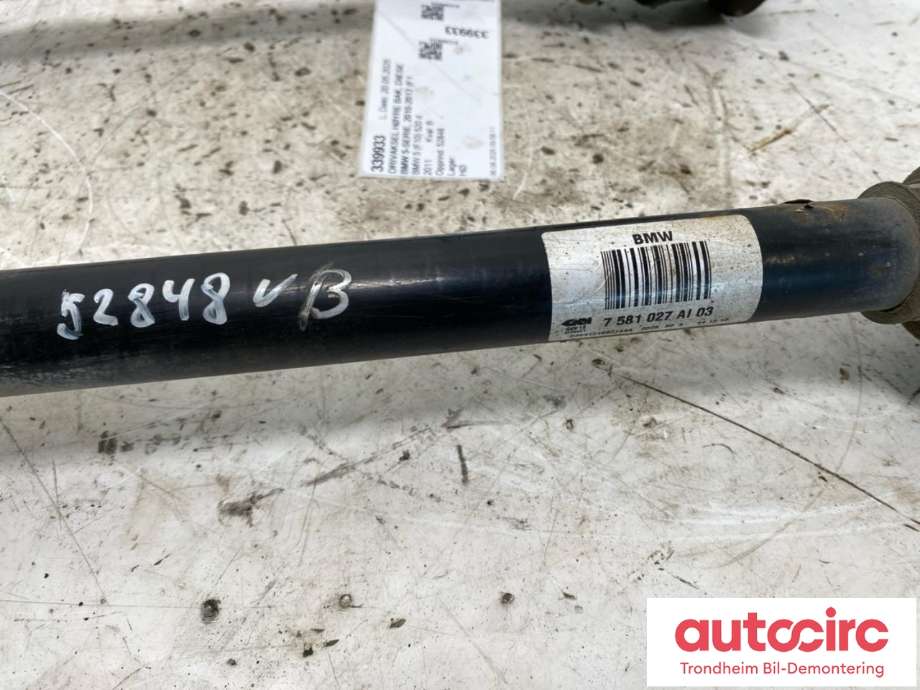 Drivaksel venstre bak, diesel/automat til BMW 5-Serie 2010-2017 (F10/F11) (F10/F11) (7581027|33207581027|7581027AI03)