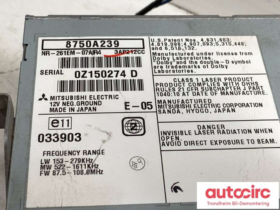 Bilstereo navigasjon til Mitsubishi ASX 2010-2019  (8750A239|)