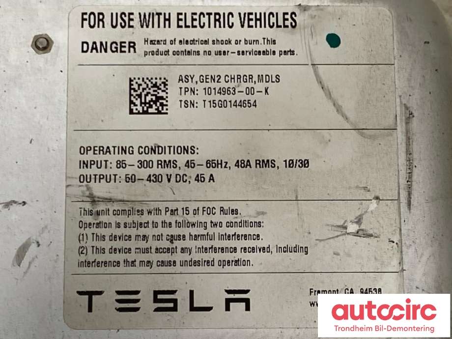 Batterilader (OBC - On Board Charger) til Tesla Model S 2013-2016 (Fase 1)  (..|1014963-00-K|1014963-00-C|1020451-00-C| 1014963-00-E|1014963-00-F|1014963-00-G|1014963-00-J|1014963-00-L|1014963-03-A|1014963-04-A|1014963-06-A|1014963-99-K)