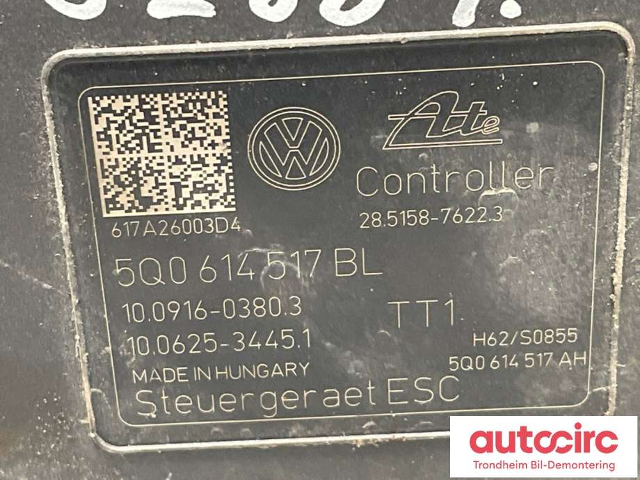ABS sentral til Audi A3 2016-2020 (Type III, Fase 2)  (5Q0614517BL|)