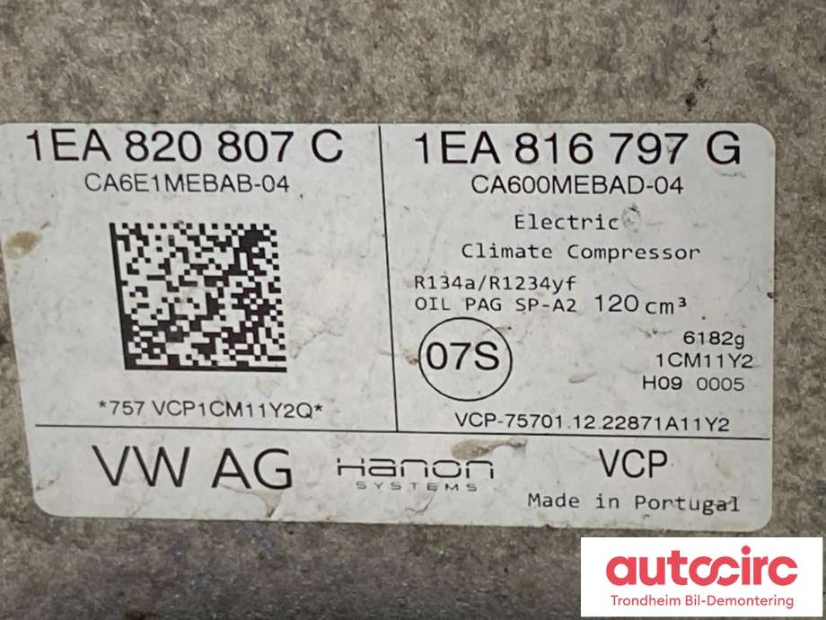 Aircondition kompressor elbil til VW ID.BUZZ 2022-->>  (..|1EA820807C|)