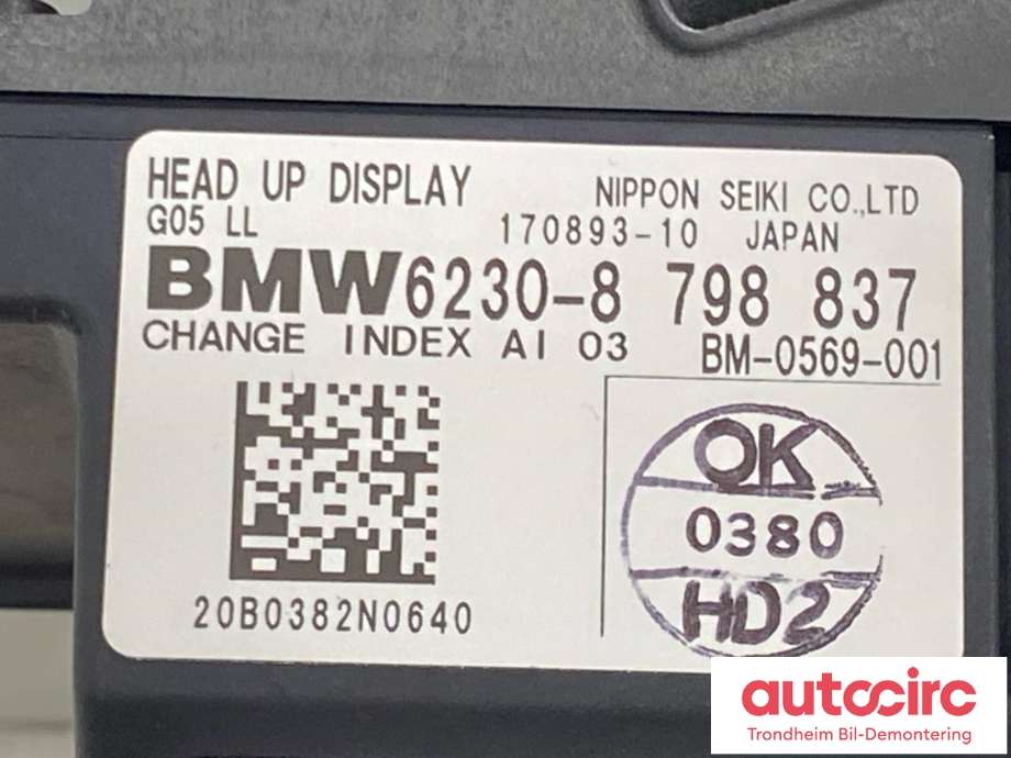 Instrument head-up display (HUD) til BMW X5 2018-->> (G05) (G05) (..|8798837|62308798837|)