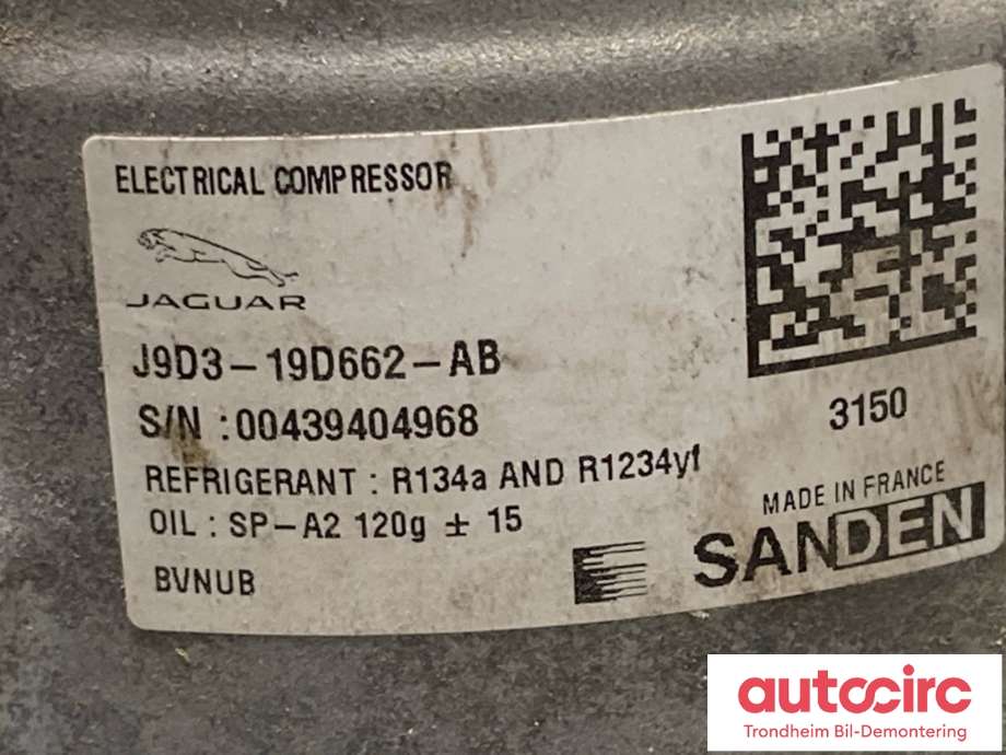 Aircondition kompressor elbil til Jaguar I-PACE 2018-->>  (T4K2171|J9D319D662AB|J9D1265| N2A319D662AC)