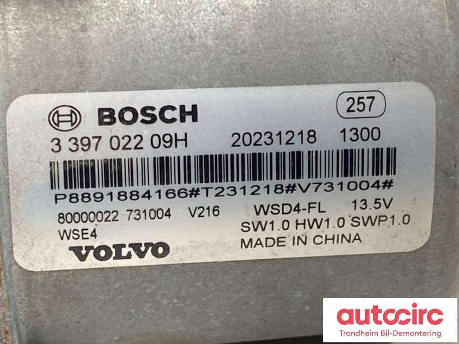 Viskermotor frontrute til Volvo EX30 2023-->>  (BOSCH|80000022|3 397 022 09H|20231218| P8891884166)
