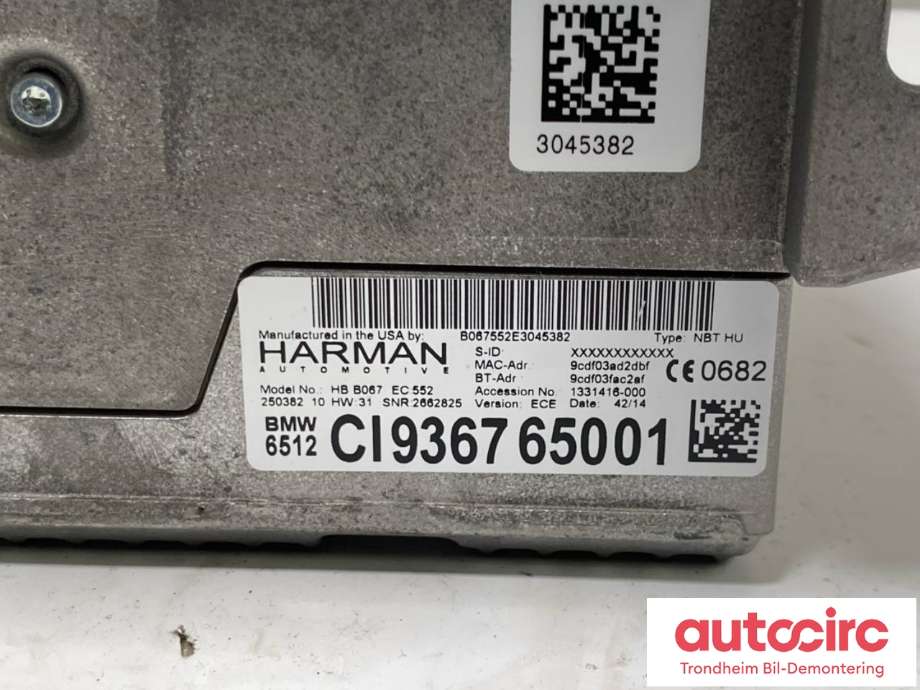 Bilstereo navigasjon til BMW X4 2014-2018 (F26) (F26) (HARMAN AUTOMOTIVE|6512CI936765001|65126826790|)
