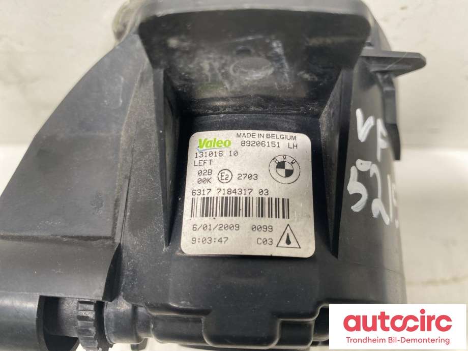 Tåkelykt venstre foran til BMW X3 2007-2010 (Fase 2) (E83) (E83) (VALEO|63177184317|7184317|89206151)