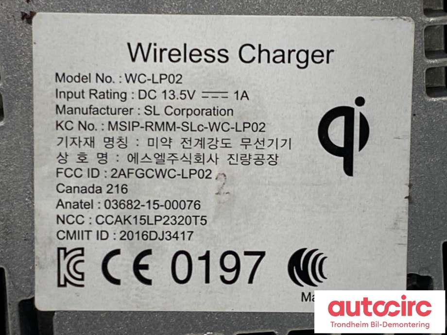 Dashbord trådløs mobillader til Hyundai Ioniq Electric 2016-2019 (Fase 1)  (..|95560G7000|)