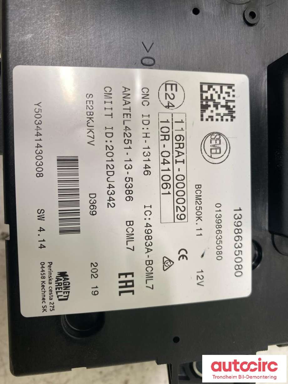 Sikringsboks til Peugeot Boxer 2014-->> (Type III, Fase 2)  (MAGNETIMARELLI|1671206580|1398635080|)