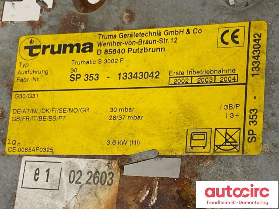 Varmeapparat diverse til Annet Campingvogn Knaus 1962-->>  (TRUMA|TRUMATIC S 3002P|TRUMA 13343042|SP35313343042| 13343042)