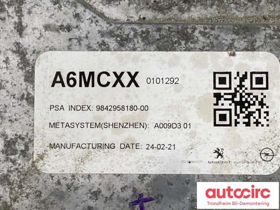 Batterilader (OBC - On Board Charger) til Opel Vivaro C 2020-->> (..|9842958180|)