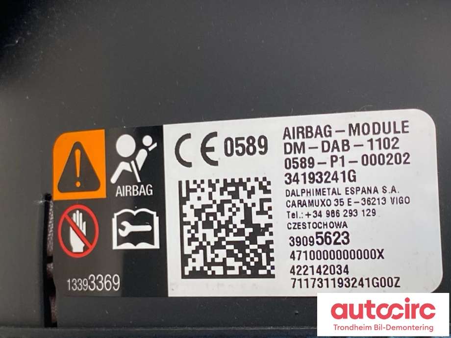 Airbag rattpute til Opel Insignia B 2017-->>  (..|39095623|39153852|)