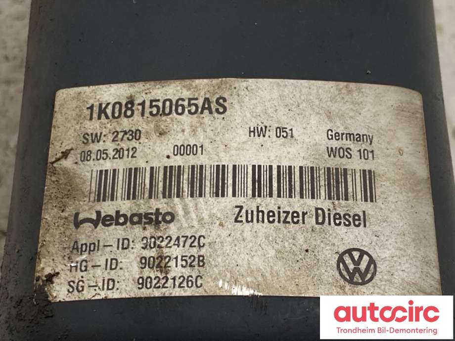 Dieselvarmer til VW Caddy 2010-2015 (Type III, Fase 2) (WEBASTO|1K0815071AN|)