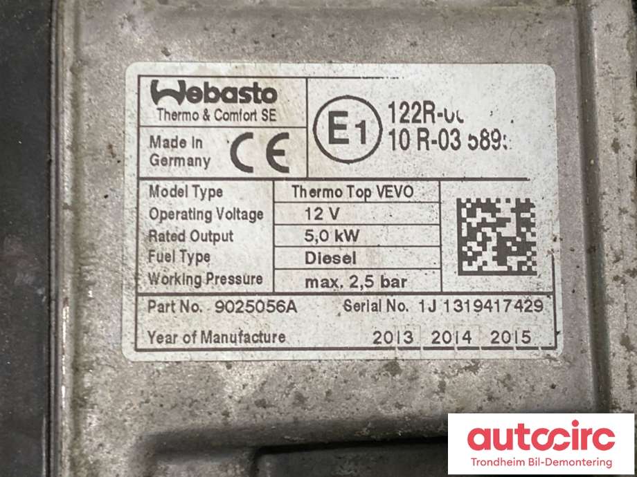 Dieselvarmer til Mercedes E-Klasse 2013-2016 (Fase 2) (W212) (W212) (WEBASTO|A2125002998|A2125003698|A2125003498)