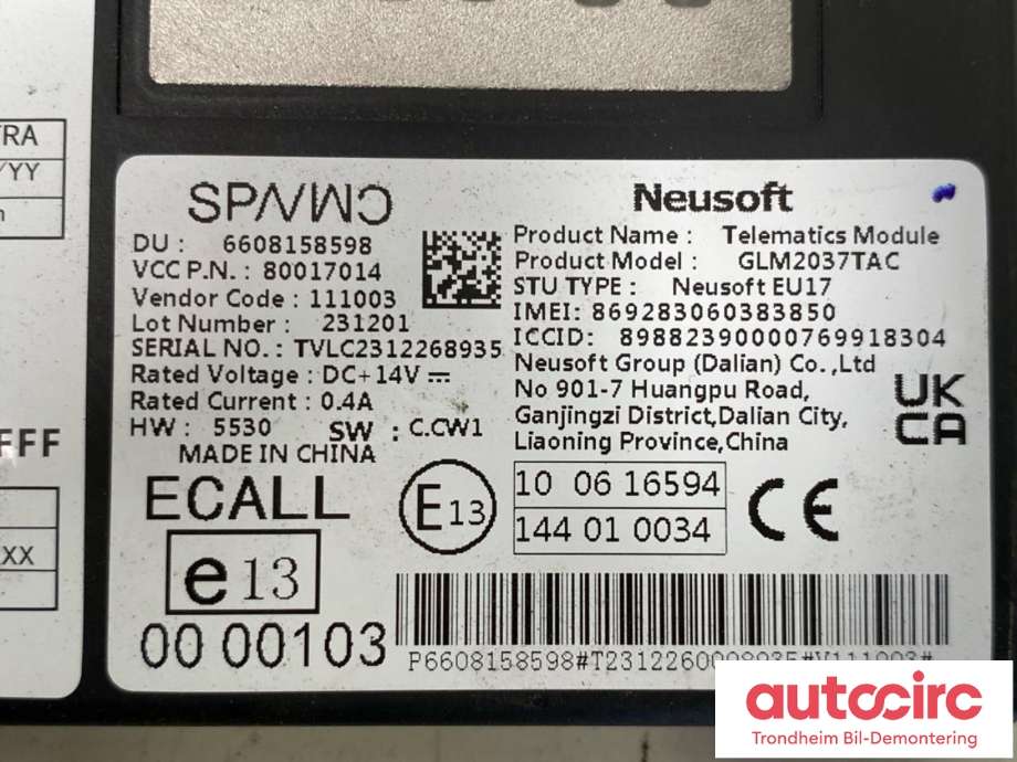 Styreenhet diverse til Volvo EX30 2023-->>  (NEUSOFT|36010989|80017014|)