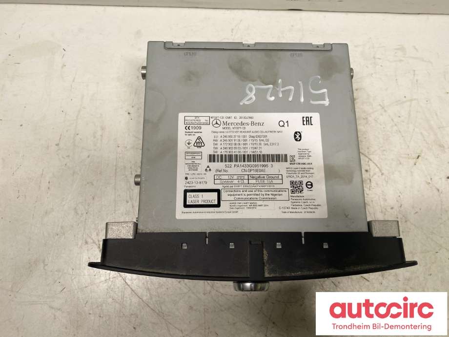 Bilstereo betjeningspanel til Mercedes B-Klasse, electric drive 2014-2018 (W242) (W242) (PANASONIC AUTOMOTIVE|A 246 900 27 18|A 246 900 74 18|A 246 900 78 18)