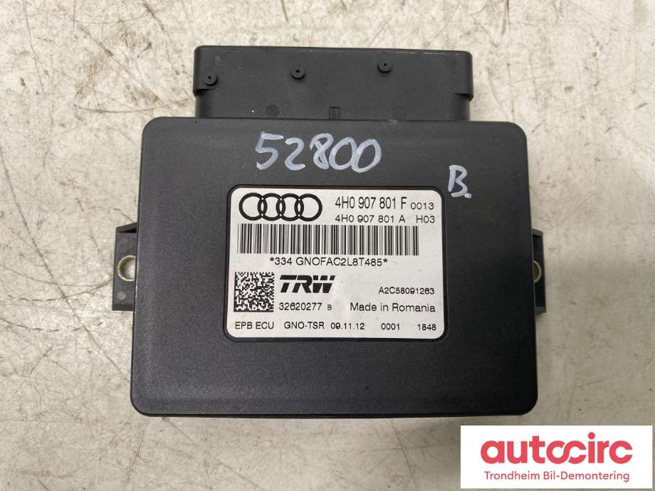 Styreenhet elektrisk parkbrems (EPB - Electric Parking Brake) til Audi A6, 2011-2014 (Type IV, Fase 1) (C7) (C7) (TRW|4H0 907 801 F)