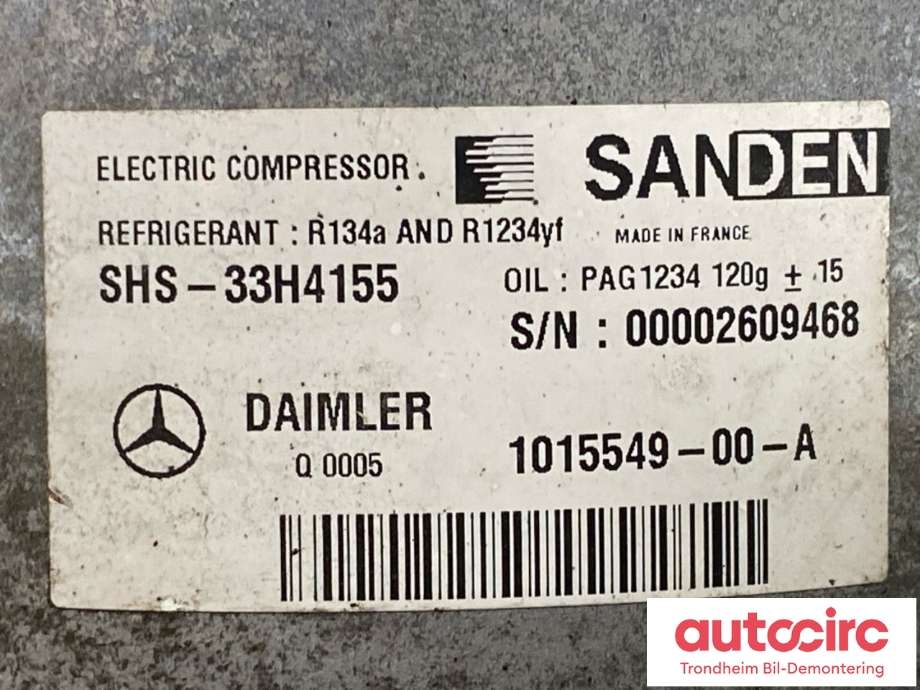 Aircondition kompressor elbil til Mercedes B-Klasse, electric drive 2014-2018 (W242) (W242) (SANDEN|A0032305111|1015549-00-A|)