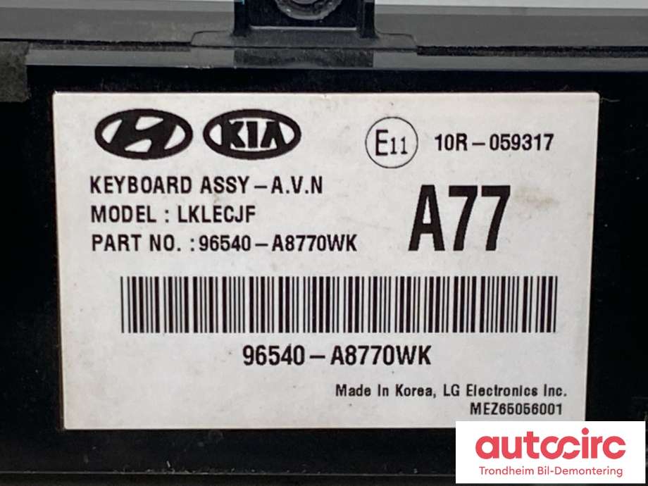 Bilstereo betjeningspanel til Kia Optima 2017-2020  (..|96540-A8770WK|96540A8770WK|)