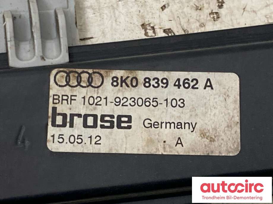 Ruteheis høyre bak til Audi A4 2007-2014 (Type IV) (B8) (B8) (BROSE|8K0839462A|8K0839462C|)