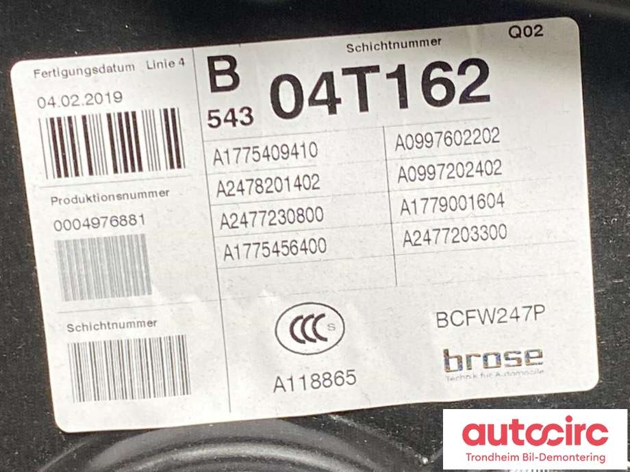 Ruteheis høyre foran til Mercedes B-Klasse 2019-->> (W247) (W247) (..|A2477203300|A2477202006|)