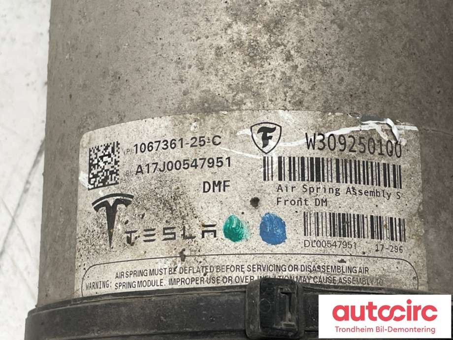 Fjær foran nivå luftpute/belg til Tesla Model S 2016-2021 (Fase 2)  (VF|1067361-25-C|1066361-99-D|1066361-00-D|1066361-00-W| 1066361-00-F)