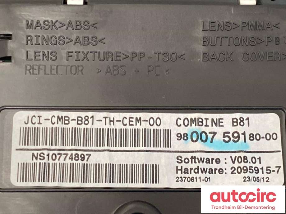 Instrumentpanel til Citroën DS5 2012-2017 (..|9800759180|9674576880|9809756380)